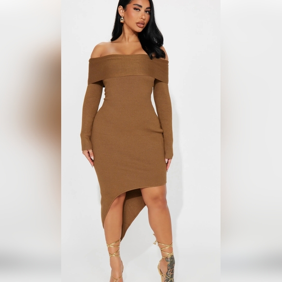 FASHION NOVA KNIT CAMEL DRESS SIZE 1X.New no tag - Picture 1 of 5